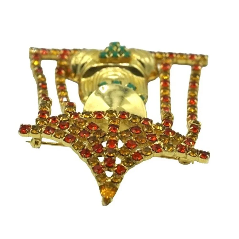 Vintage Rhinestone Pagoda Brooch Asian Articulating Designer Jewelry Pin Pendant